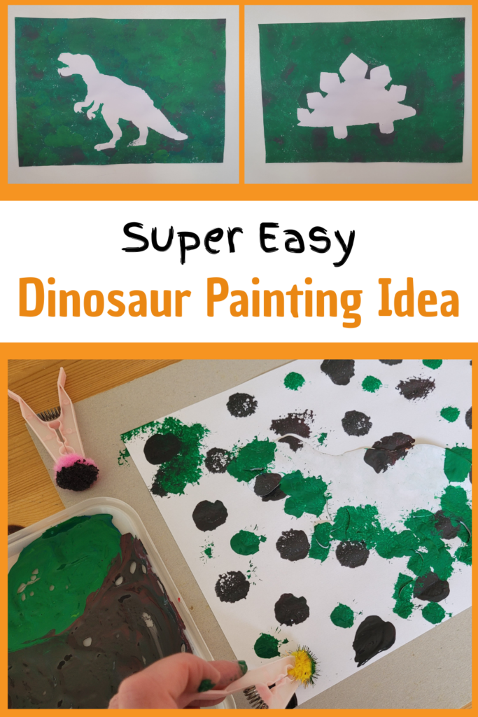 pin text reads, super easy dinosaur painting ideas and shows 2 images of them.