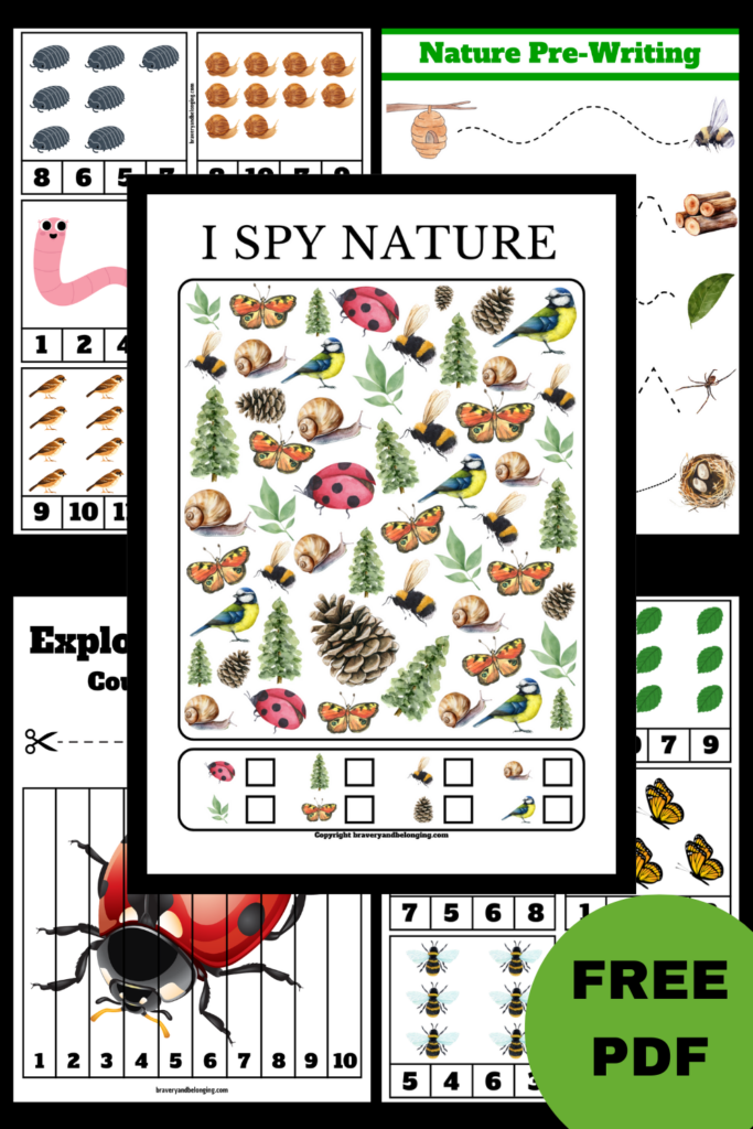 Pin says free pdf and has images of the 5 free nature printables.