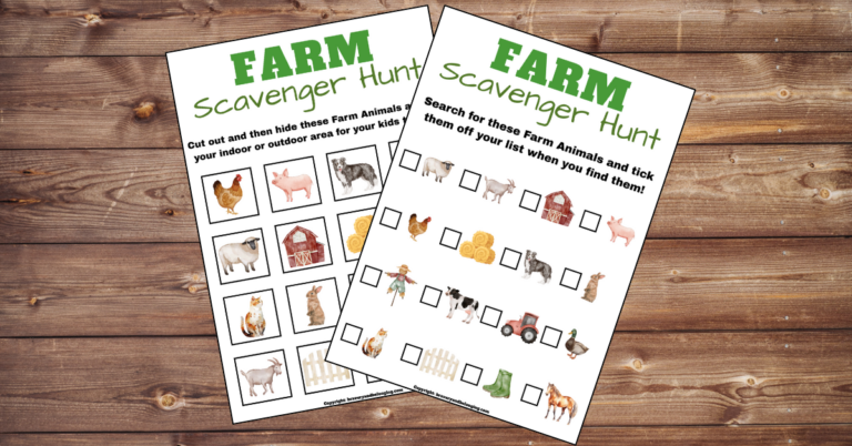 An image of my free farm scavenger hunt for kids.