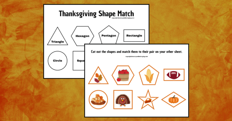 An image of the free thanksgiving shapes activity you can print off.