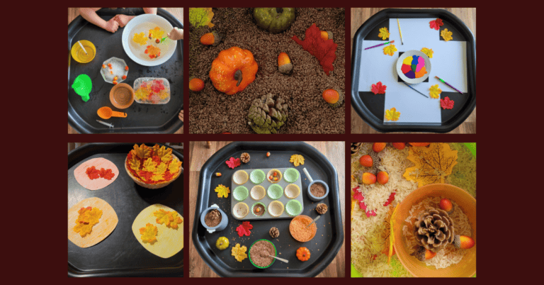 6 images of fall sensory bin ideas for preschoolers
