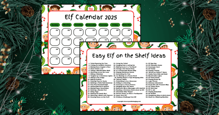 An image of my elf on the shelf calendar and list of ideas.