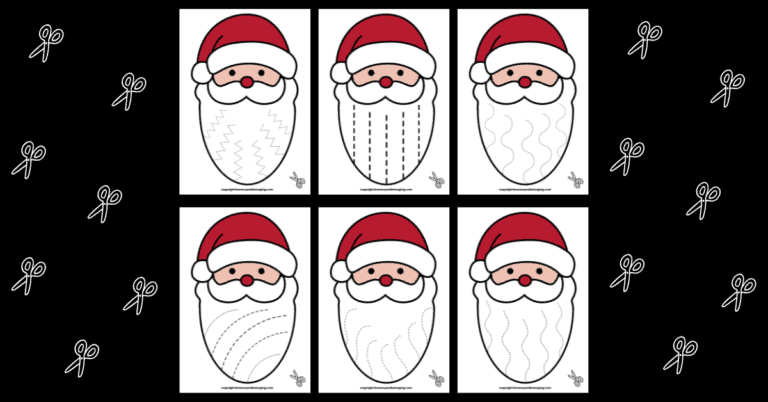 6 Santa beard scissor skills sheets free to download.