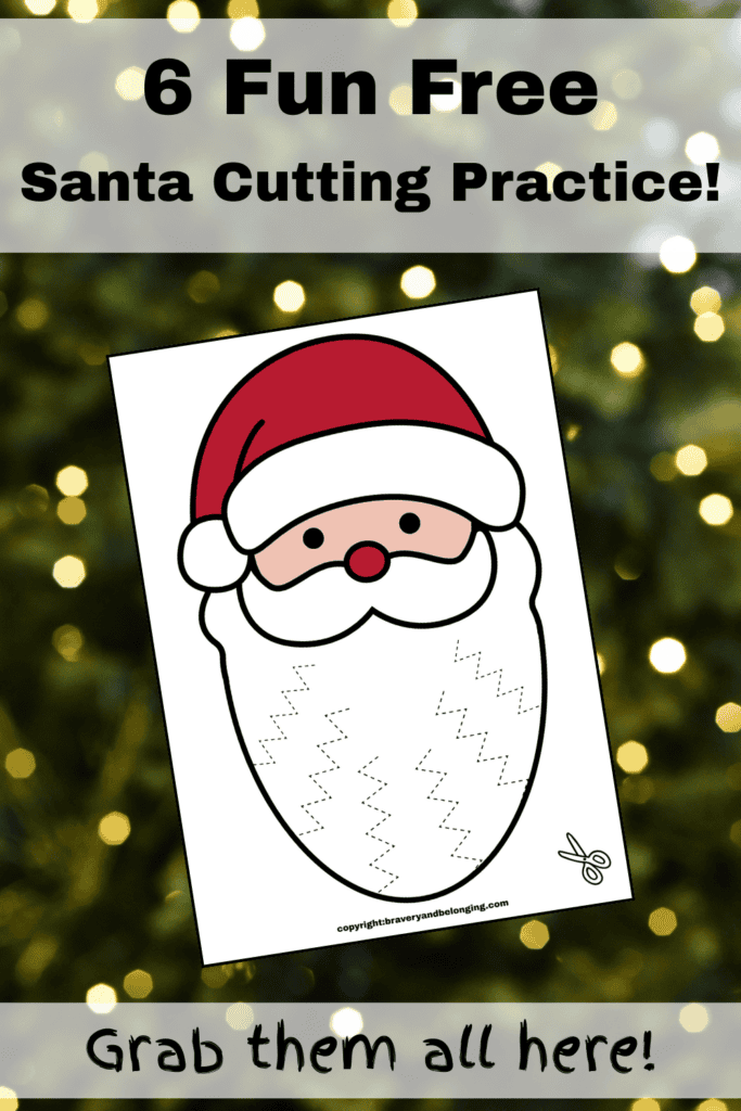 Pin reads, 6 fun free santa cutting practice, grab them all here and an image of one