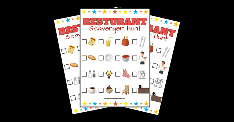 An image of my free restaurant scavenger hunt printable for toddlers and preschoolers.