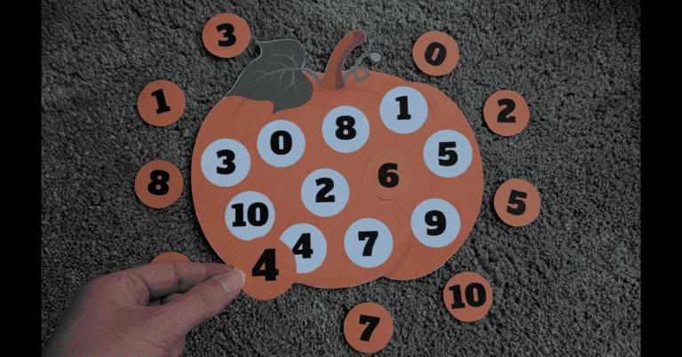 An image of my free pumpkin number match activity for toddlers and preschoolers.