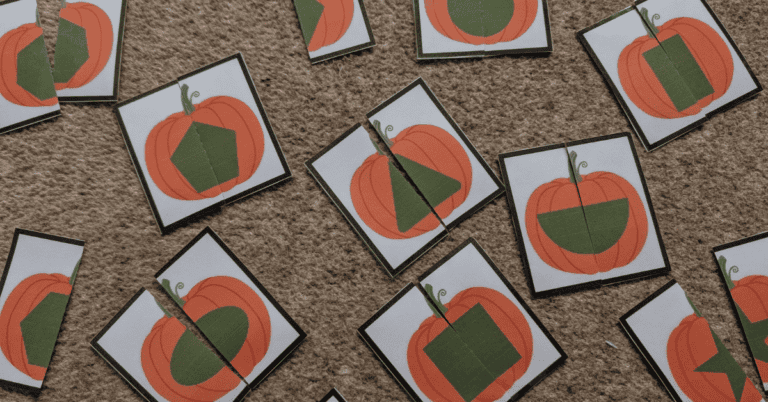 An image of my free printable pumpkin shapes puzzles printable.