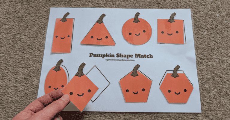 An image of my free pumpkin shape match printable in use.