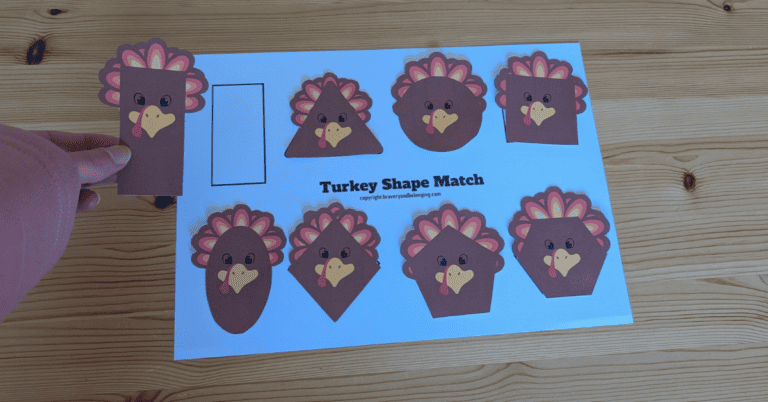 An image of my Free Turkey Shape Match Printable for Toddlers and Preschoolers.