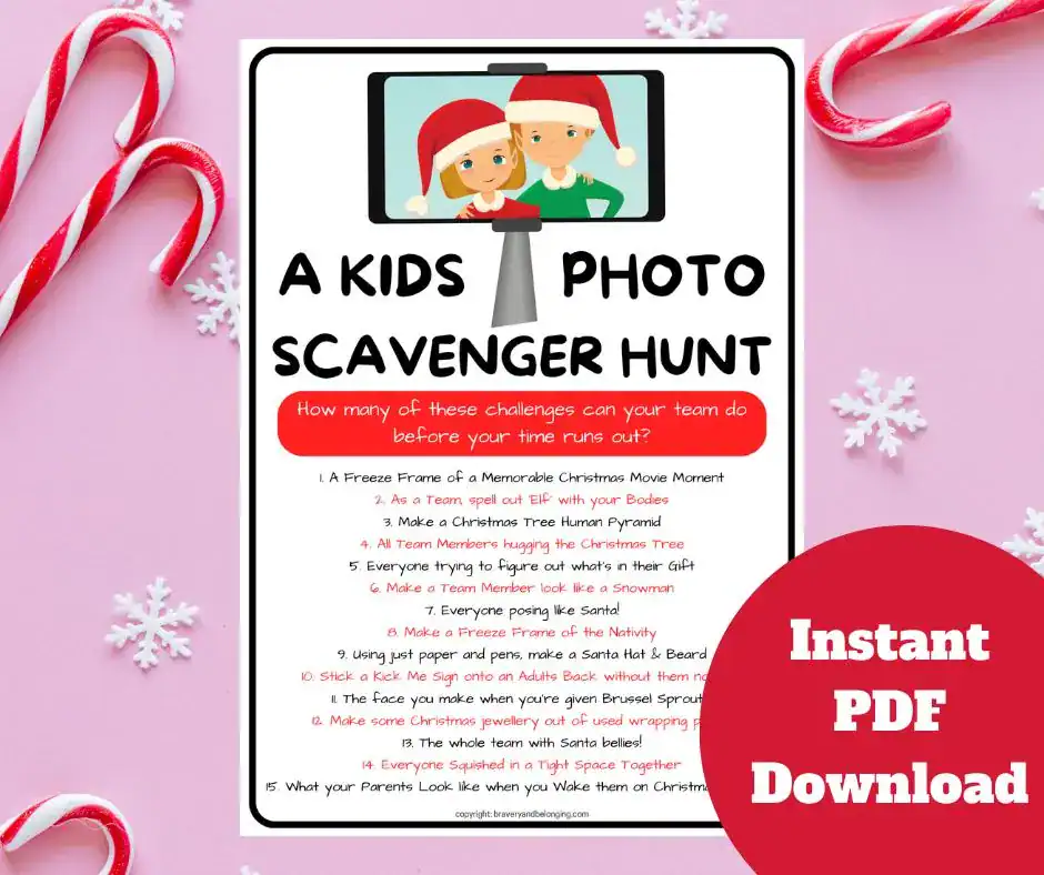 An image of my kids christmas photo scavenger hunt pdf available for sale on etsy