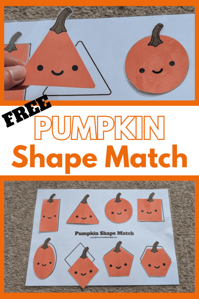 Pin text reads free pumpkin shape match and shows an image of it