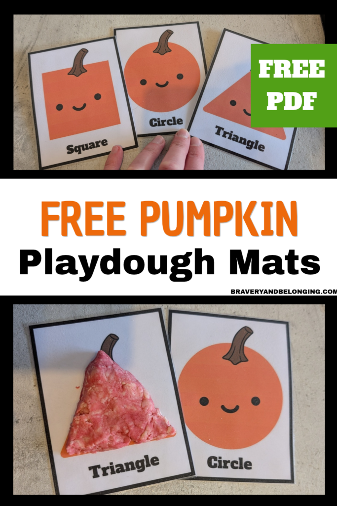 Pin text reads, free pdf free pumpkin playdough mats and shows 2 images of them.