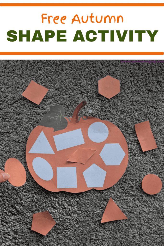 Pin text reads, free autumn shape activity and shows an image of it in use.
